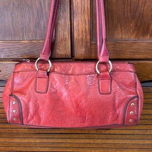 Relativity Red leather Embossed Shoulder Bag